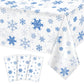 3 Pieces Snowflake Christmas Party Tablecloth Decorations,Plastic White Snowflake White Blue Xmas Backdrop Sign Table Cover Bann