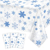 3 Pieces Snowflake Christmas Party Tablecloth Decorations,Plastic White Snowflake White Blue Xmas Backdrop Sign Table Cover Bann