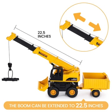 SASBSC Crane Toy Trucks - 3 in 1 Friction Powered Dump Trucks for Boys Ages 3-7, Ideal Birthday Gift, Durable Plastic