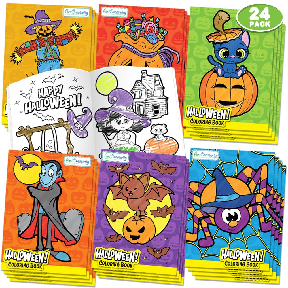ArtCreativity Halloween Coloring Books for Kids - 24 Pack Mini Coloring Book - Halloween Non-Candy Treats - Goodie Bag Filler - 
