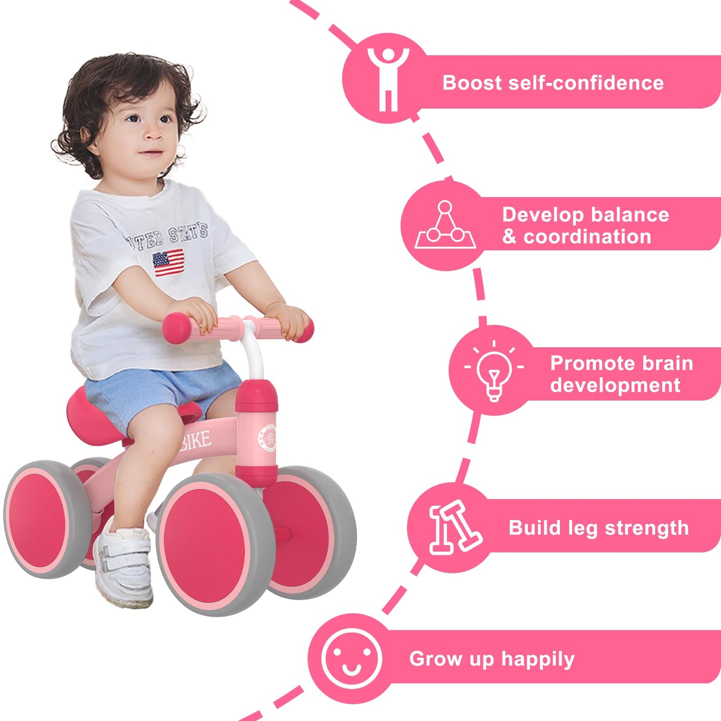 Baby Balance Bike Toys For 12-36 Months Boys Grils Baby Bike Kids Toy Toddler Bike No Pedal Best First Birthday Gifts Children Walker Infant 4 Wheels Bicycle Tarining Bike (Pink)