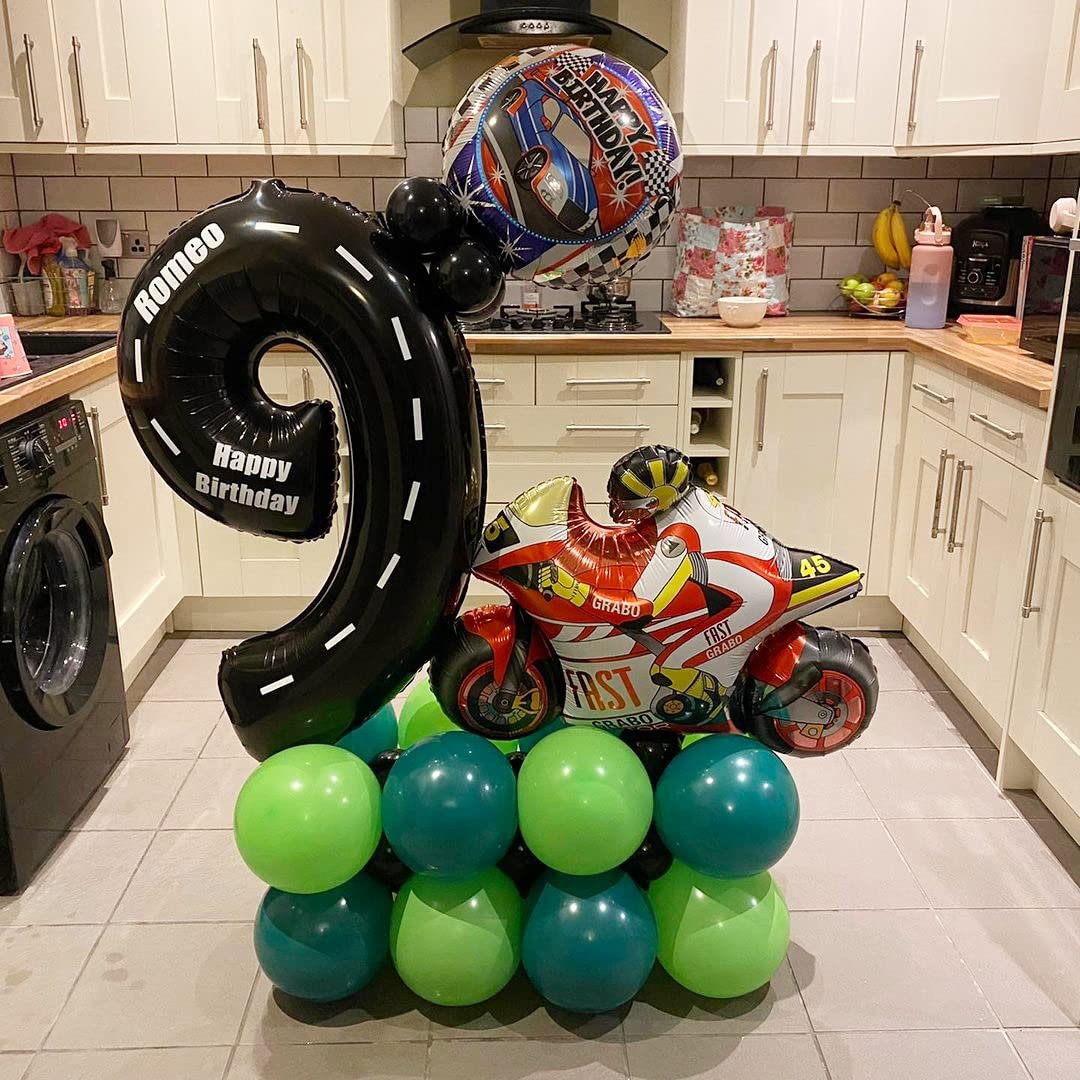 Race Car Number 9 Balloons,40 Inch Racing Car 9 Birthday Balloons Two Fast Balloon Race Track Black 9 Balloon Number For Cars Theme Birthday Party