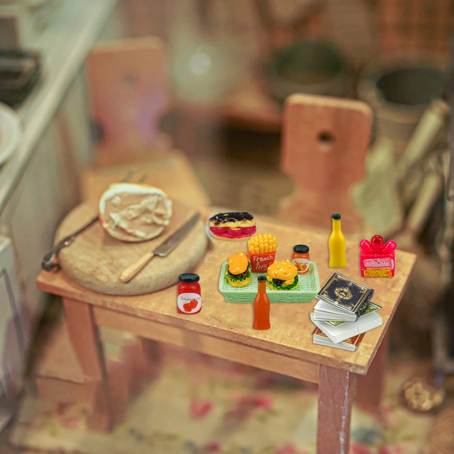 30 Pcs Miniature Food Drinks Laptop Computer Books Toys Dollhouse Miniature Furniture Plastic Table Fits Accessories Scale Dollh