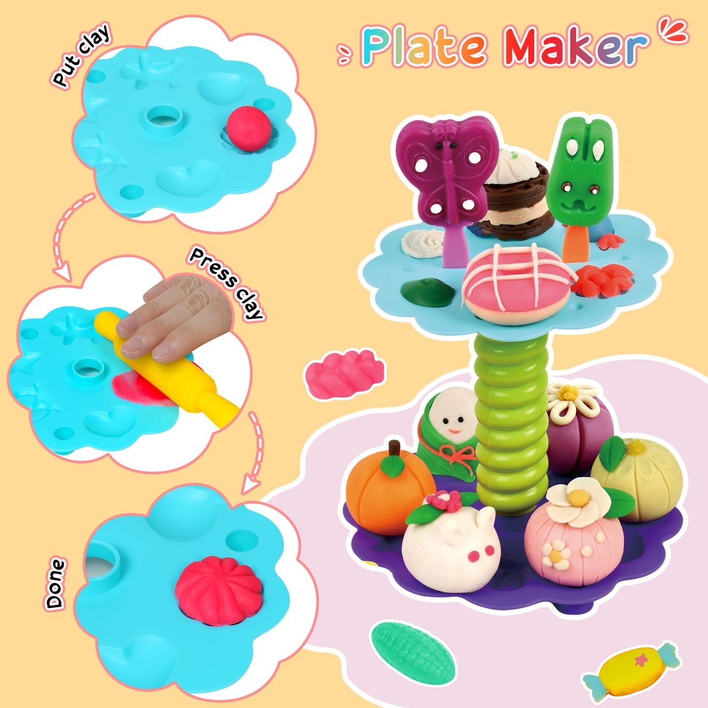 Toys Series 4 in 1 Color Dough Set for Kids 2-4 4-8 Play Kitchen 59Pcs Ice Cream Slime Tools Accessories Kit Playset Noodle Hamb