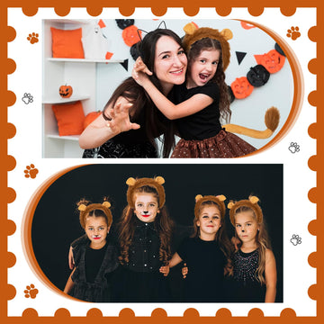 5 Pcs Lion Costume Set Lion Ears Headband Tail Bowtie Tutu Skirt And Lion Face Sticker For Girls Kids Halloween Cosplay Party