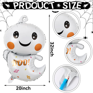 FEBSNOW Halloween Ghost Foil Balloons, 10 Pack 32 Inch Halloween Large Ghost Mylar Balloons for Halloween Birthday Boo Party Dec