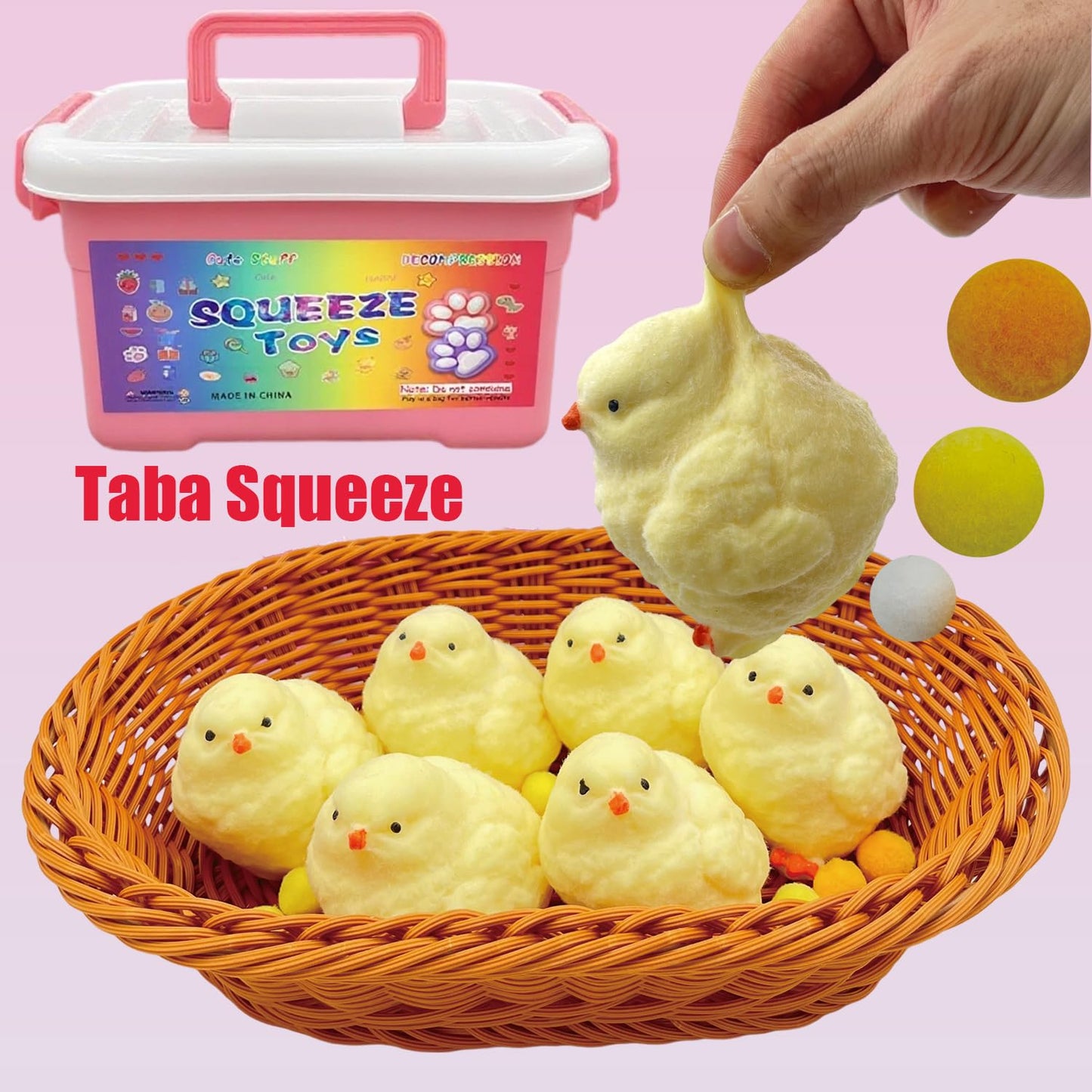 Taba Mega Squishy Toys 6-Piece Set - Giant Ultra-Soft Slow-Rise Kawaii Stress Relief for Kids & mature-themeds  Big Hamster  Huge Strawberry  Jumbo Cat Paw  Mega Chick  Cute Cat & Cookie with Storage Case