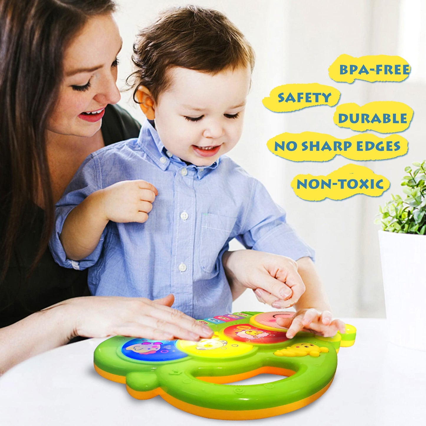AMINFUN Baby Piano Drum 6-12 Months Toy, Caterpillar Piano Keyboard Drum Light Up Sound Musical Toy, Learning Educational Intera
