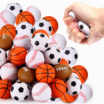 Wellvo Sports Party Favors 24 Pack 1.6 Inch Sports Stress Relief Toys Goodie Bags Stuffers Mini Foam Fidget Toys For Stress Anxiety Relief Classroom Prizes Kids Return Gifts Birthday Party Favors Toys