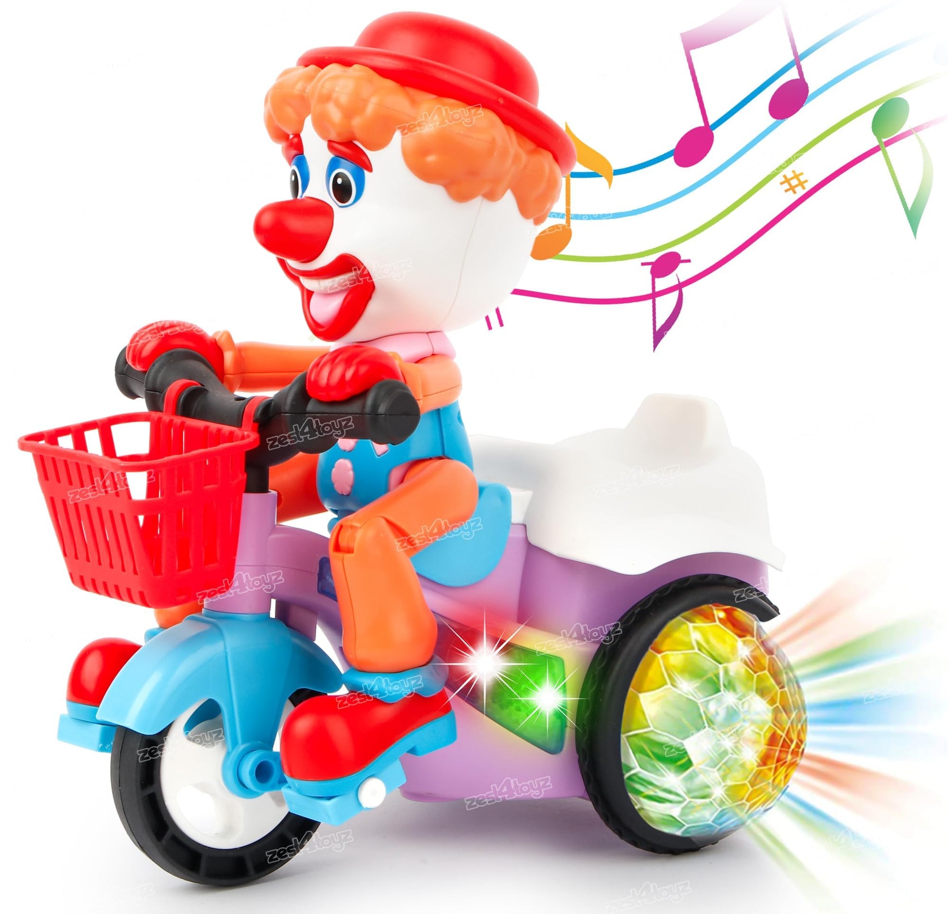 Zest 4 Toyz Musical Toy For Kids 360 Degree Rotating Stunt Tricycle Joker Bump & Go Toy With 4D Lights Dancing Toy Battery Opera
