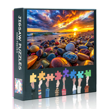 1000 Pieces for Adults Jigsaw Puzzles Colorful Beach Stones at Sunset Puzzle Vibrant Coastal Rocks Challenge Impossible Puzzles 