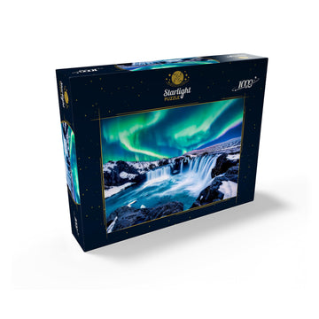MyPuzzle 1000 Piece Jigsaw Puzzle - Northern Lights Over Godafoss Waterfall, Cardboard, Multi Color, Premium Quality