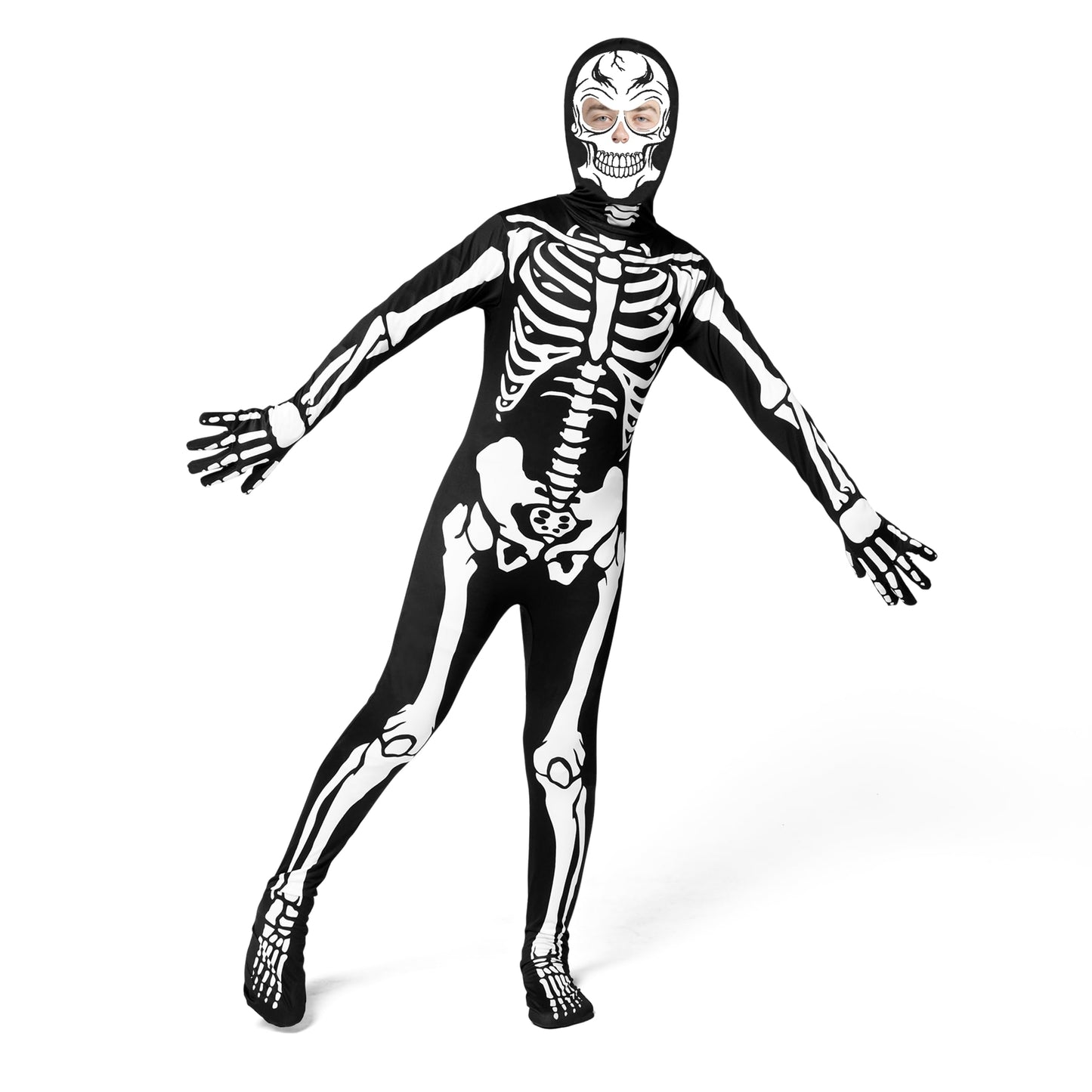 Spooktacular Creations Glow In The Dark Skeleton Costume For Kids Boys, Halloween Costume For Kids, Skeleton Jumpsuit-M
