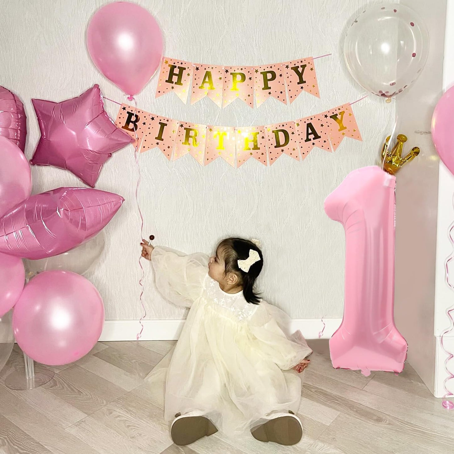 40 Inch Pink Number 1 Balloons, Large 1 Balloon Number Pink Foil Number Balloons, Light Pink 1st Mylar Birthday Balloons for Gir