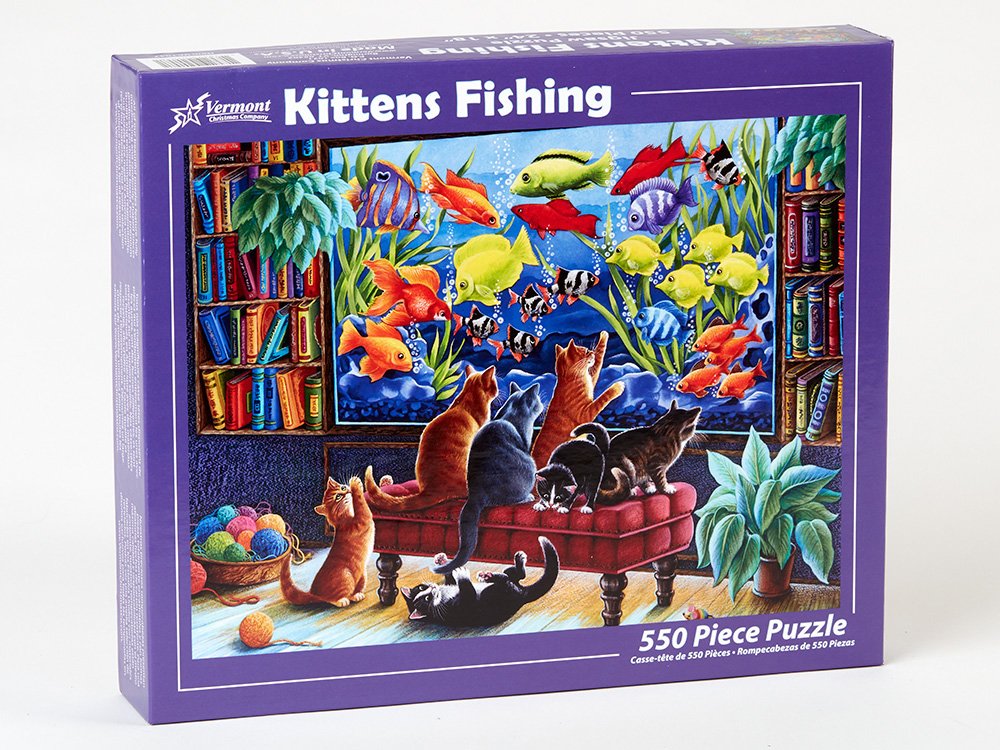 Vermont Christmas Company Kittens Fishing Jigsaw Puzzle 550 Piece