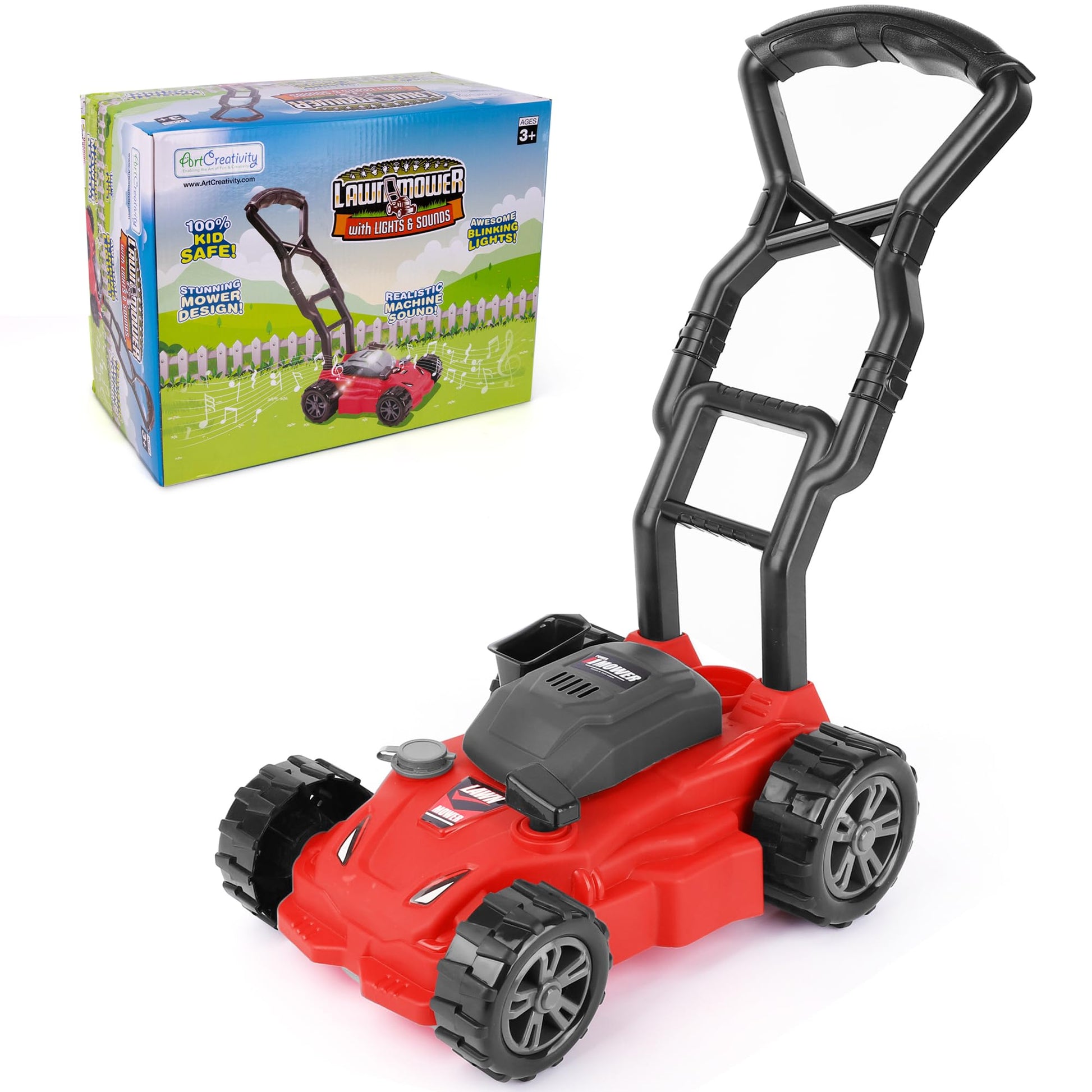 ArtCreativity Kids Lawn Mower Toy - 21 Inches Tall - Lawn Mower for Kids with Startup Sound and Wheels with Realistic Motor-Like