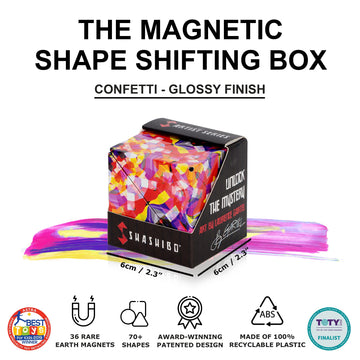 Shashibo Shape Shifting Box - Award-Winning, Patented Fidget Cube W/ 36 Rare Earth Magnets - Transforms Into Over 70 Shapes, Download Fun In Motion Toys Mobile App (Artist Series - Confetti)