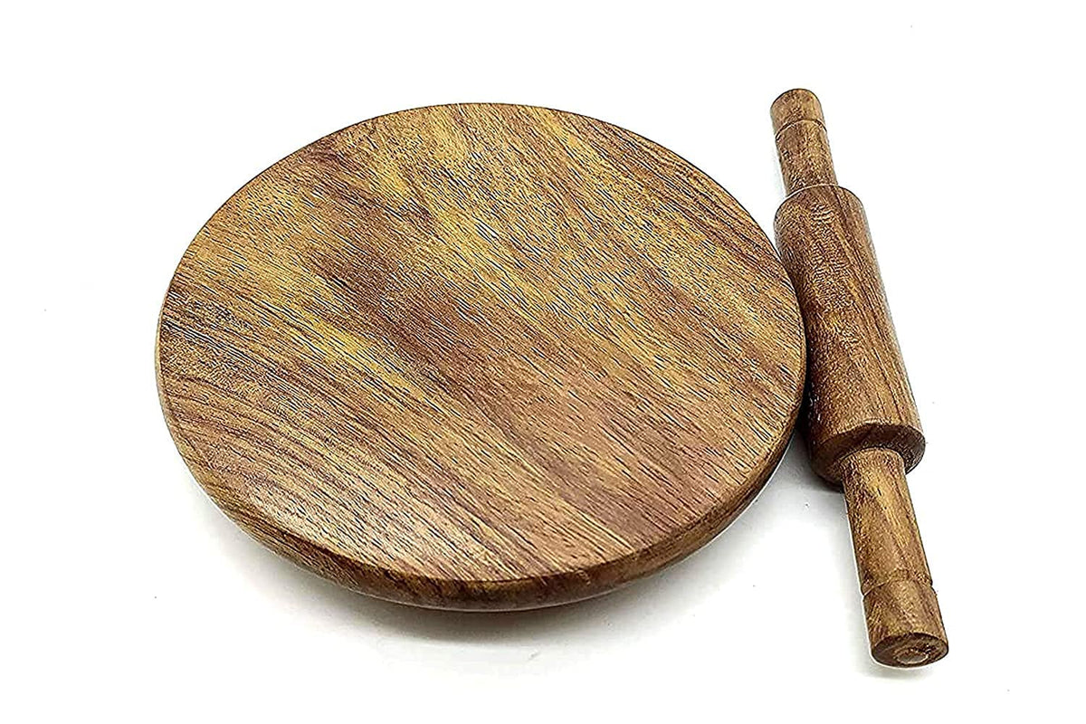 Rcelebrarekids Baby Miniature Handmade Wooden Sheesham Chakla Belan Set With Rolling Pin And Board Only For Kids Use (Brown)