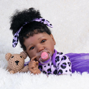 Aori Realistic Reborn Baby Dolls Black American Lifelike Reborn Girl 20 Inch Real Life Biracial Girl Reborn Toddler Baby With Purple Clothes Accessories Set For Girls Age 3