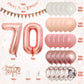 70Th Birthday Decorations Retro Pink Rose Gold,70Th Birthday Balloons,Happy 70Th Birthday Banner With Cake Toppers Rose Gold Num