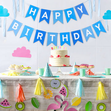 Waenerec Blue Happy Birthday Banner Sign Happy Birthday Bunting Banner Garland For Kids Boys Baby 1St Birthday Tea Party Decorations Bunting Flag Birthday Party Supplies