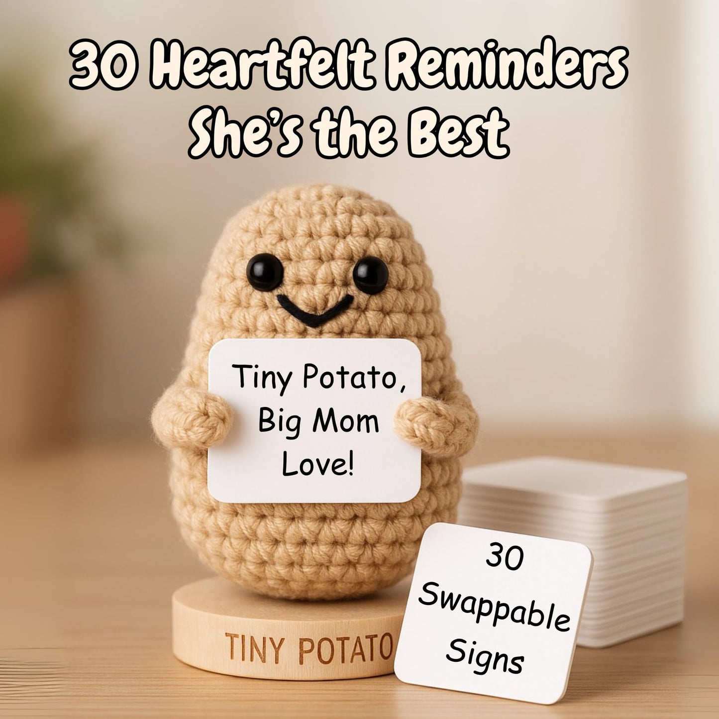 Got you a little something Mom - Handmade Crochet Potato with 30 Affirmation Cards, Small, Cotton, "Mom's Tiny Potato"