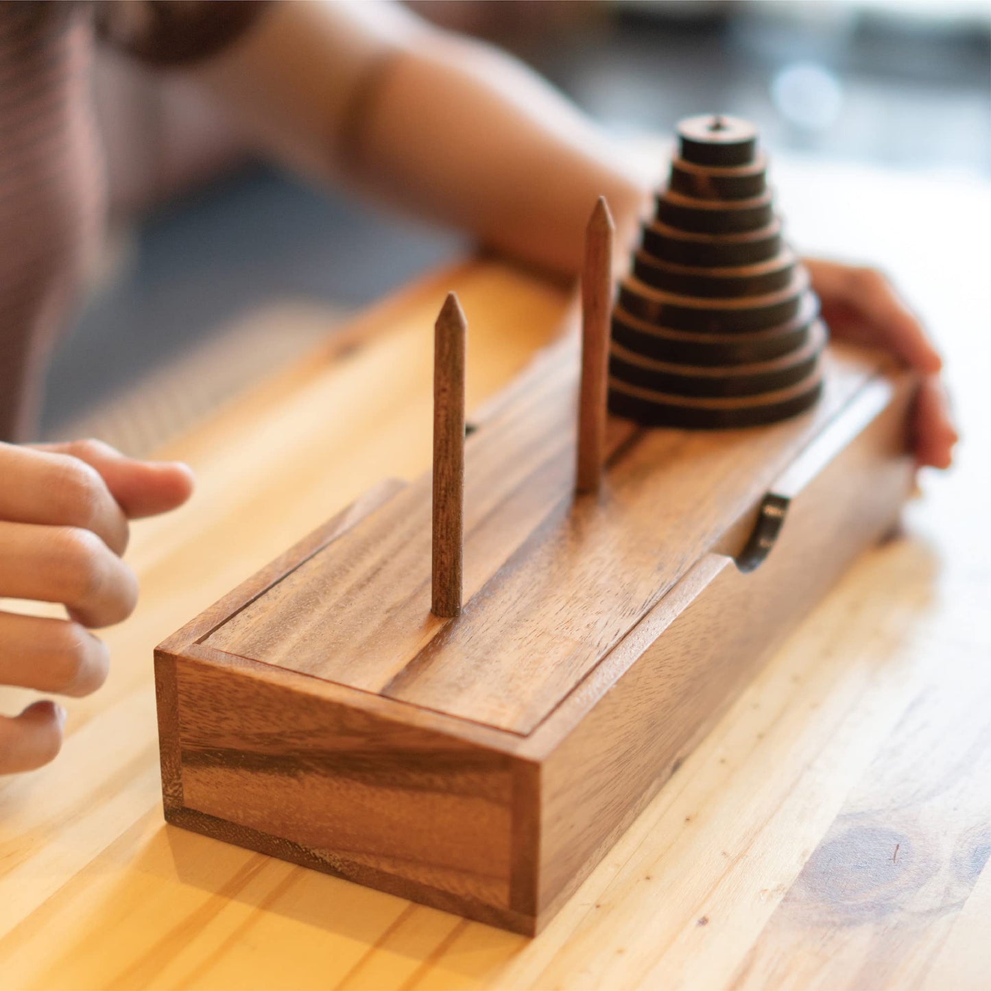 Bsiri Fun Puzzle Board Games Gifts Of Hanoi Tower (9 Rings) With Wooden Designs For Brain Teasers Logic Games Kids And Adults To Challenges Mastermind Game And Think For Fun Learning Tower Puzzles