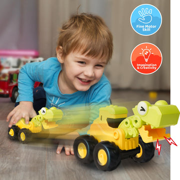 Likee Dinosaur Toy Cars For Toddlers 1-3 Boys, Large Construction Toys Truck For Kids 2-4 Birthday Gift, 4 Pcs Press Go Vehicles Playset, Push And Go Friction Racing Cars For 18+ Months Baby Infant