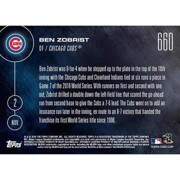 Mlb Chicago Cubs Ben Zobrist #660 2016 Topps Now Trading Card
