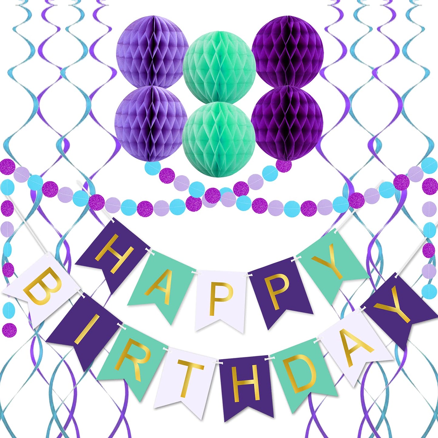 Mermaid Happy Birthday Banner Mermaid Birthday Decorations, Mermaid Birthday Party Decorations For Boys, Girls, Women And Men