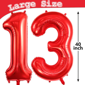 Red 13 Balloon Numbers, Large 13 Or 31 Foil Balloons, Big Number Balloons 40 Inch For 13Th / 31St Birthday Party And Anniversary