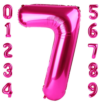 Number 7 Balloon 40 Inch Hot Pink Seven Birthday Decorations, 7 17 27 70 Year Old Balloon, Mylar Foil Balloon Number For Engagem