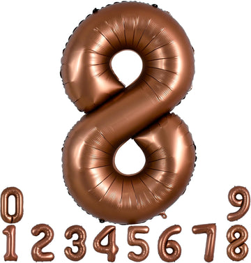 Toniful 40 Inch Coffee Brown Large Numbers Balloon 0-9 Birthday Party Decorations,Big Chocolate Number 8 Foil Balloon Digital 8
