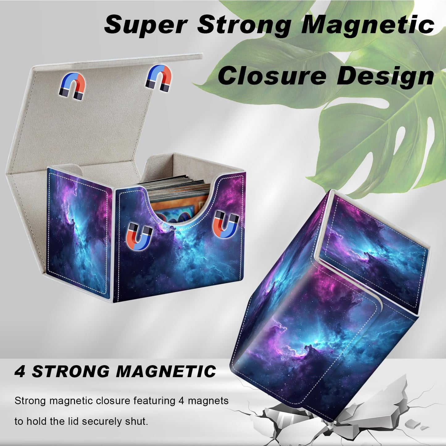 Card Game Storage Box TCG Deck Box MTG Card Box Organizer Trading Card Case Commander Deck Box TCG Card Storage Box Magnetic Closure Creative Pattern Up to 200 Cards  Blue And Purple Space Star