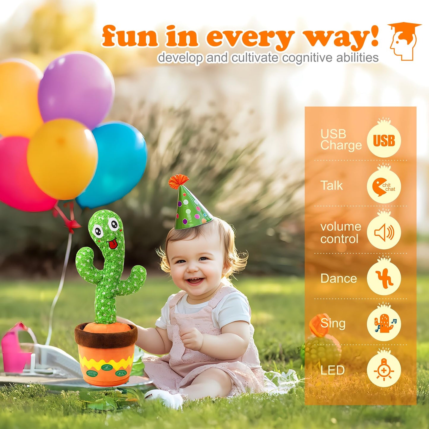 Ymltp Talking And Dancing Cactus Toy, Mimics Sounds, Plays 120 English Nursery Songs, Usb Rechargeable, Soft Plush, Led Lights,