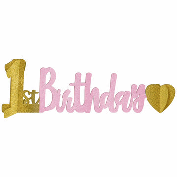 1st Birthday Girl Glitter Centerpiece - 4 1/2 x 14, 1 Pc