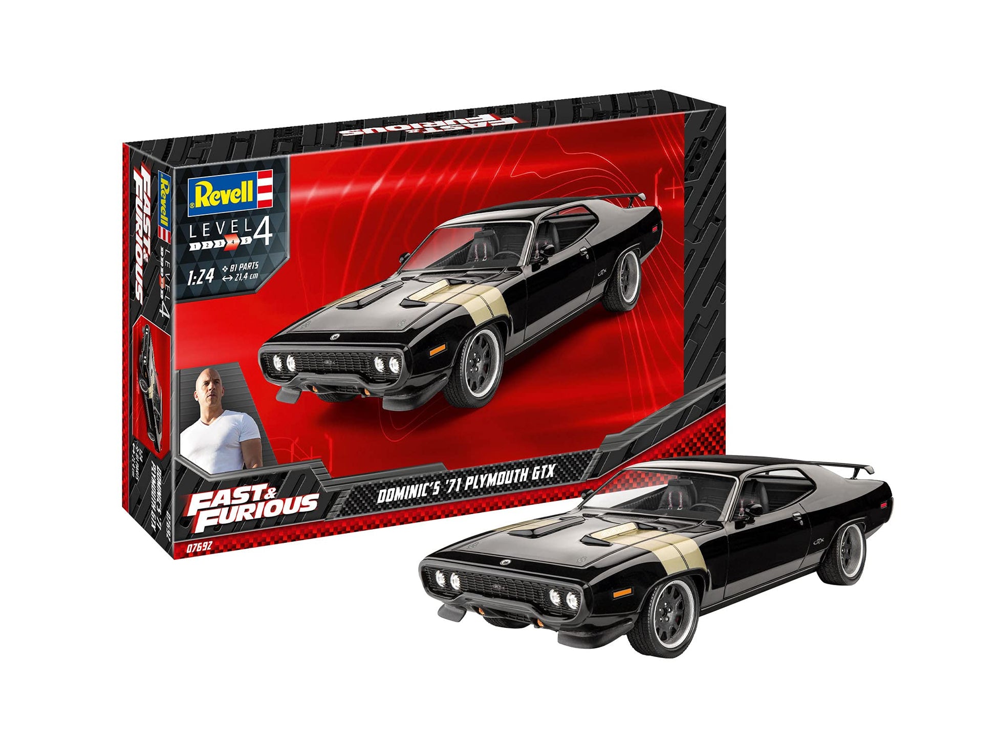 Revell 07692 Dominics 1971 Plymouth GTX (Fast & Furious) 1:24 Scale Model Kit, Black