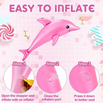 Wettarn 4 Pcs 28.4'' Inflatable Animals Dolphin Inflatable Pool Toy Inflatable Dolphin Toy For Dolphin Party Decorations Summer Pool Supplies Favors Birthday Gifts Poolside Themed Decor, Pink And Blue