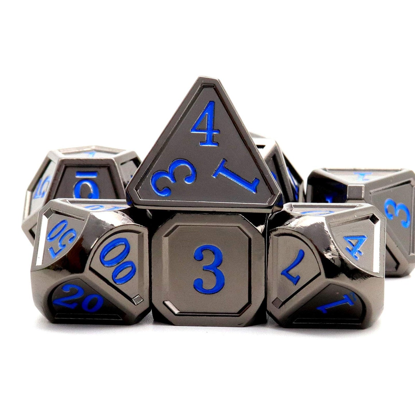 Haxtec Black Metal Dnd Dice Set D&D W/Gift Metal Case Polyhedral Dice For Dungeons And Dragons Ttrpg-Black Blue Numbers