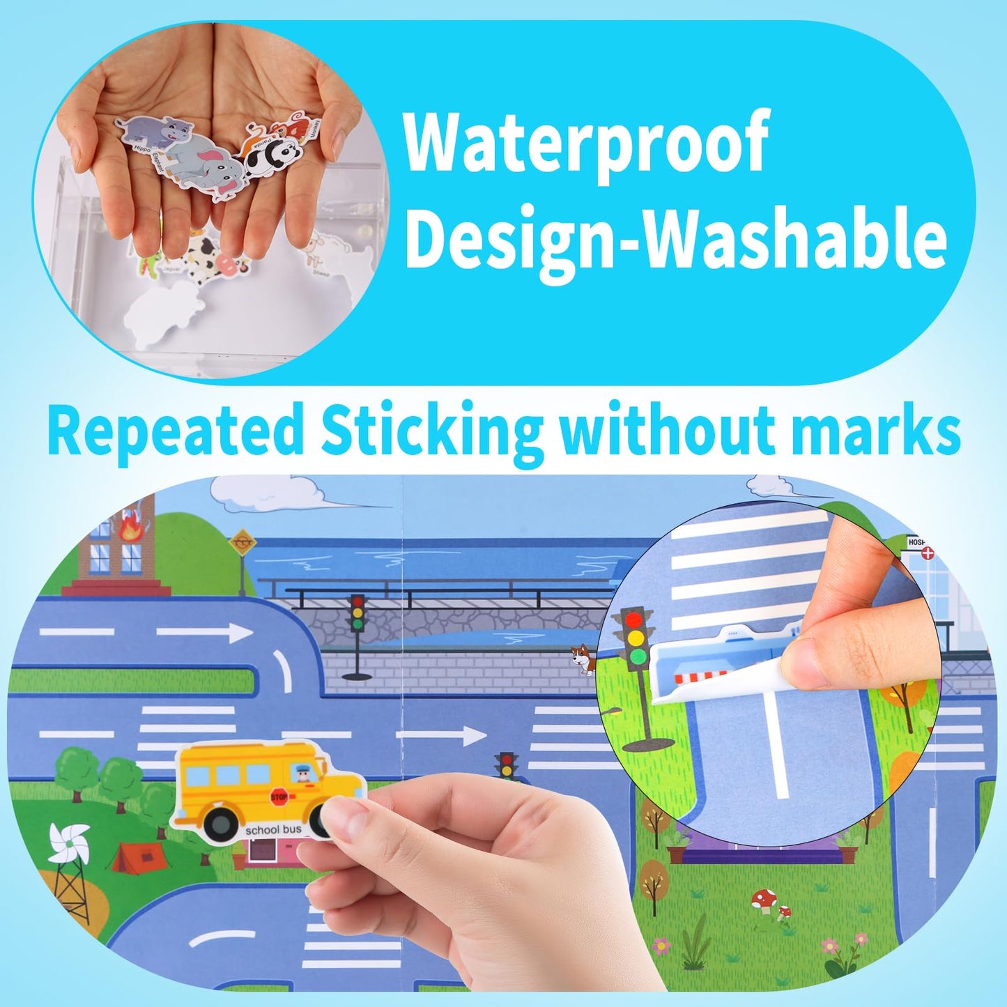 Visfun Reusable Sticker Books For Kids, Jelly Quiet Book Fun Travel Stickers Waterproof Toddler Sticker Activity Busy Book For T