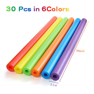 Sratte 30 Pcs Pool Noodles Bulk 39 Inch Foam Hollow Noodles Jumbo Diy Decorations Large Foam Swim Water Noodles For Swimming Floating Craft Projects(Multi Color)