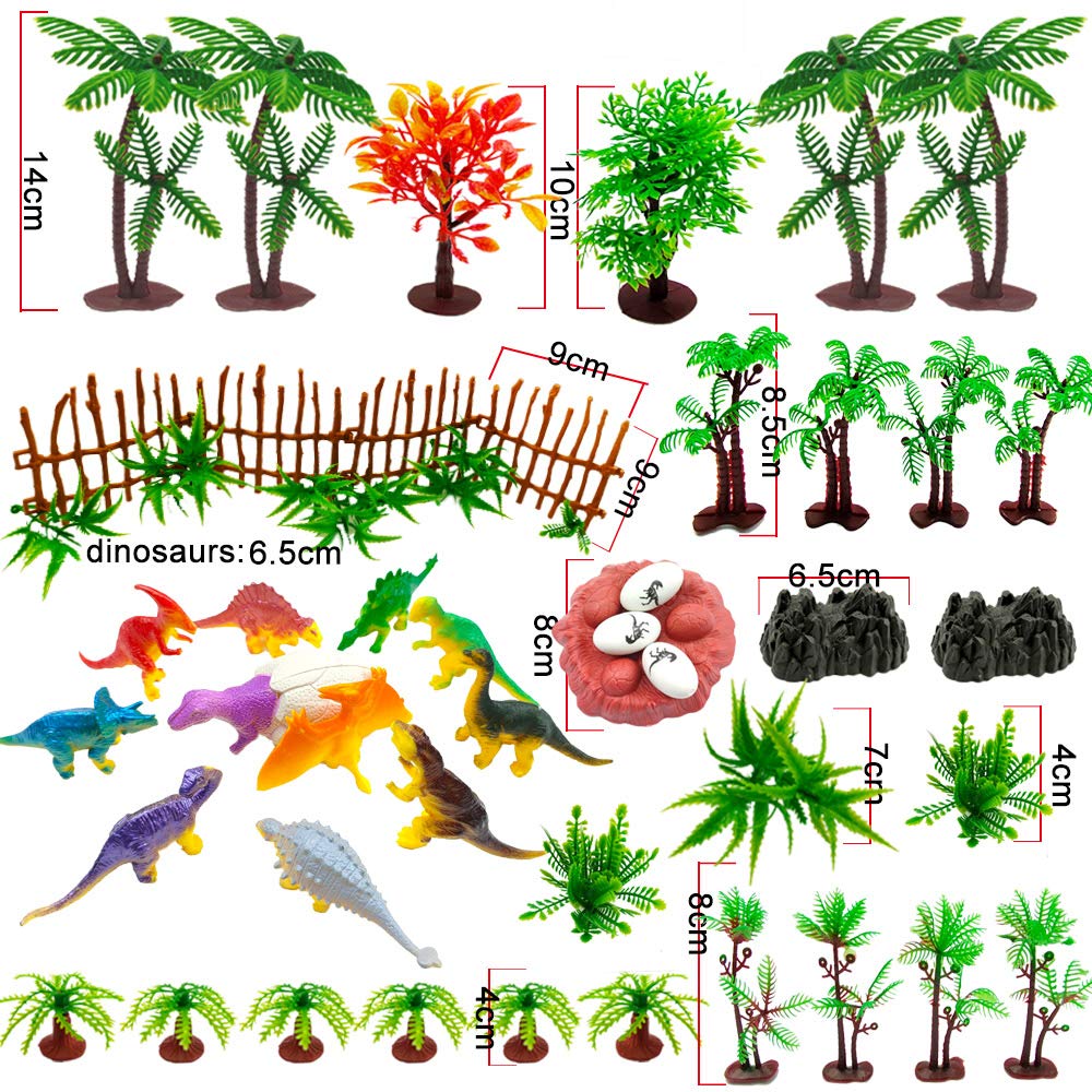 MOMOONNON 56 Pcs Dinosaurs Cake Decorations Set - Ho Scale Trees & Toys, Multi-Color, PVC - Perfect for Kids' Parties & Cake Toppers