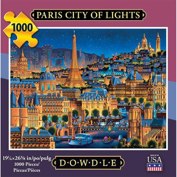 Dowdle Folk Art Jigsaw Puzzle - Paris City of Lights, 1000 Pieces, Cardboard, Gray/White, Model 10273