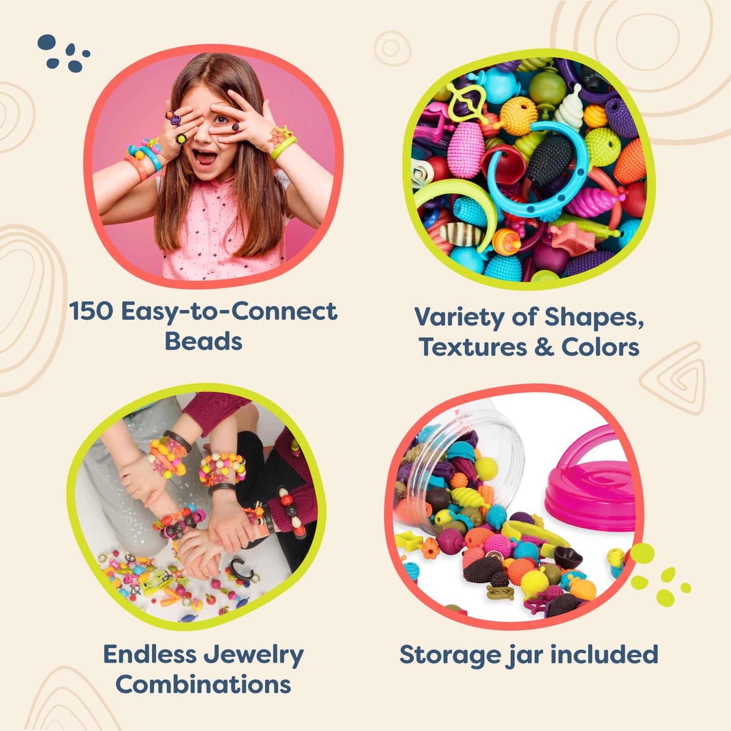 B. toys - Pop Arty! 150 Pcs- Jewlery Making Kit- Creative Pop Snap Bead Set for Kids -DIY Craft Jewelry Making Kit -Necklaces, R