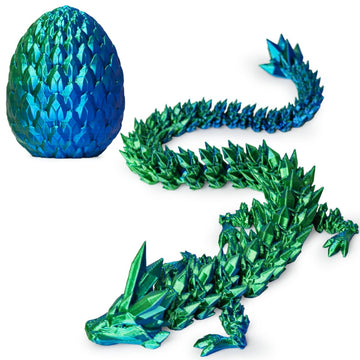 Aumeiller 3D Printed Dragon, Beautiful Flexible Crystal Dragon, Fidget Toy For Birthday Gift For Kids And Adults (Laser Blue Gre