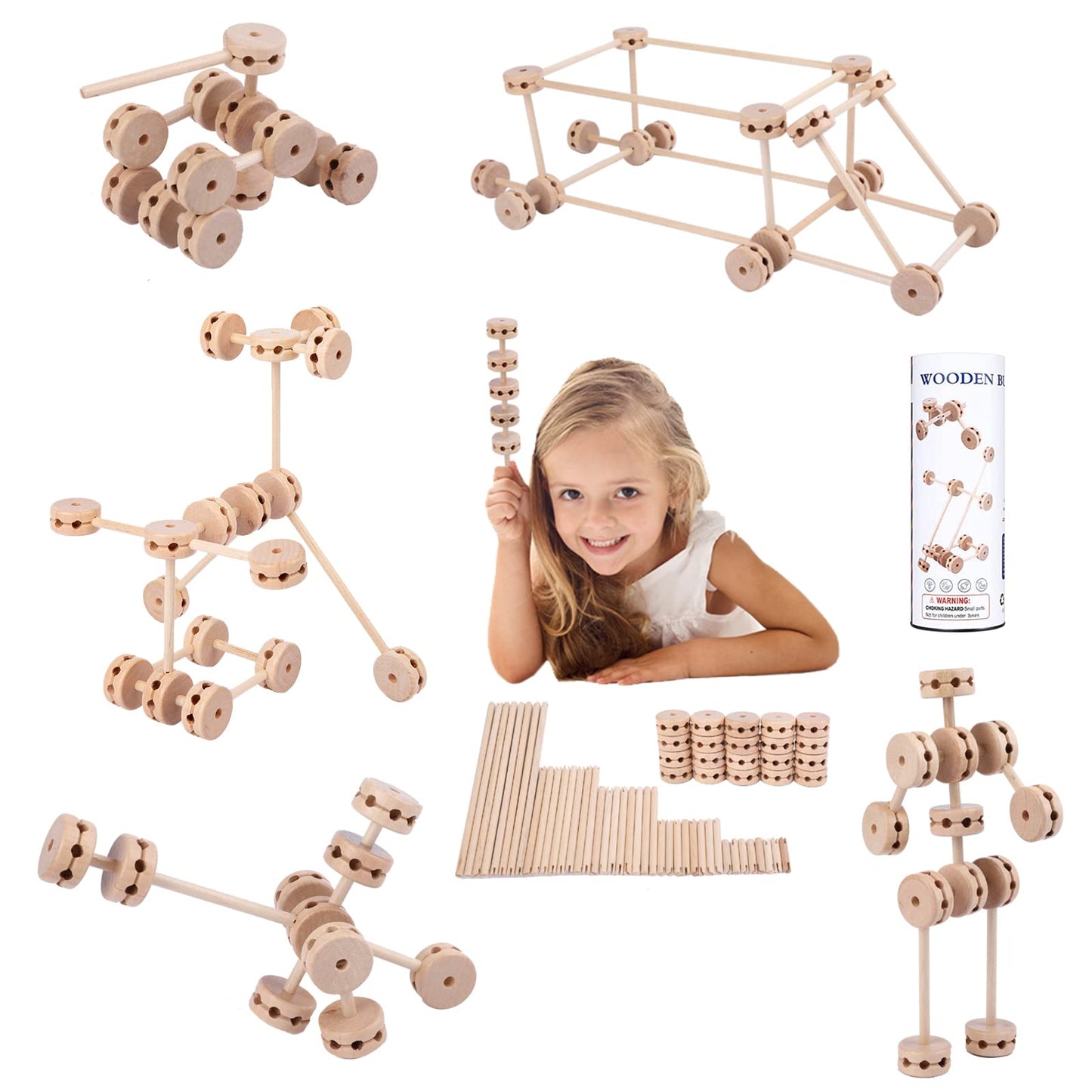 Oujila Wooden Building Blocks For Kids Ages 4-8, Stem Preschool Learning Toys For Children, Educational Creative Construction Gi