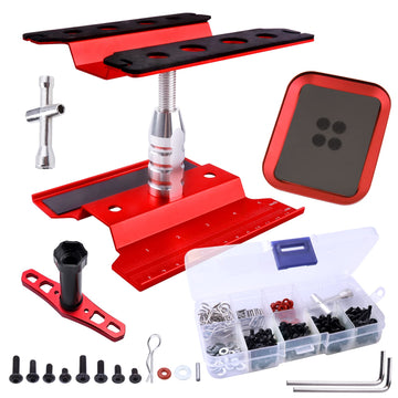 RC Car Work Stand Repair Workstation Aluminum Alloy 360 Degree Rotate w/Screw Kit & Screw Tray, Wheel Wrench Repair Tools for 1/