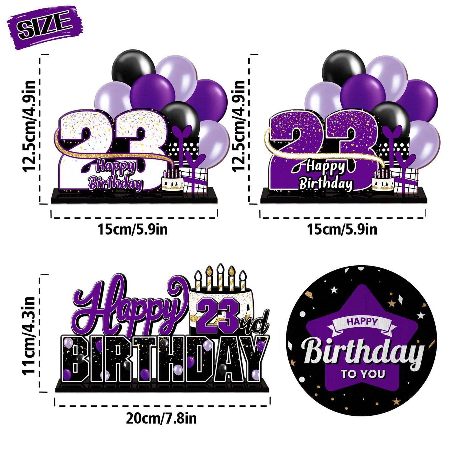 Lingteer Happy 23Rd Birthday Purple Acrylic Table Topper Centerpieces Set - Cheers To 23 Years Old Birthday 23Rd Bday Party Gift Decorations.