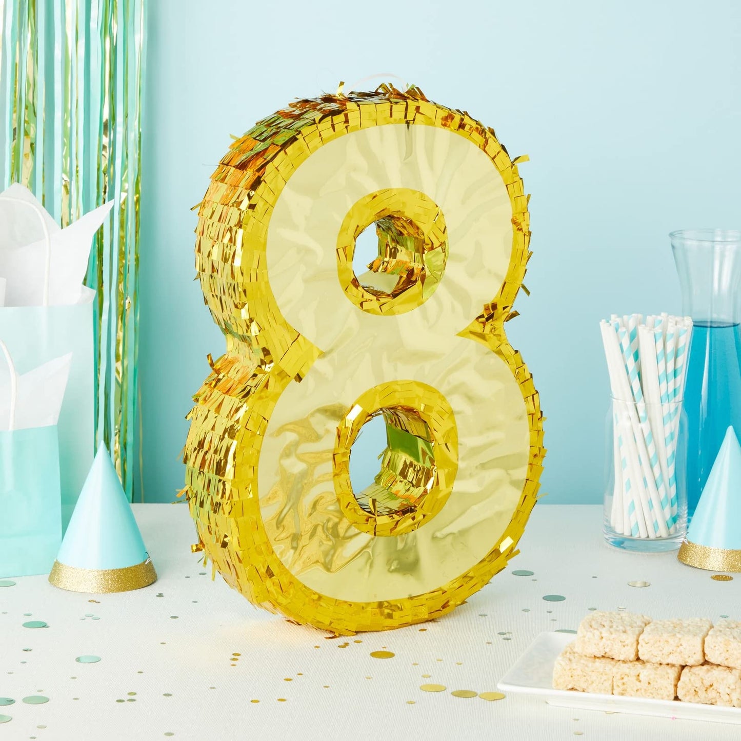 Juvale Gold Foil Number 8 Pinata For 8Th Birthday Party Decorations, Centerpieces, Anniversary Celebrations (Small, 17 X 11 X 3 In)