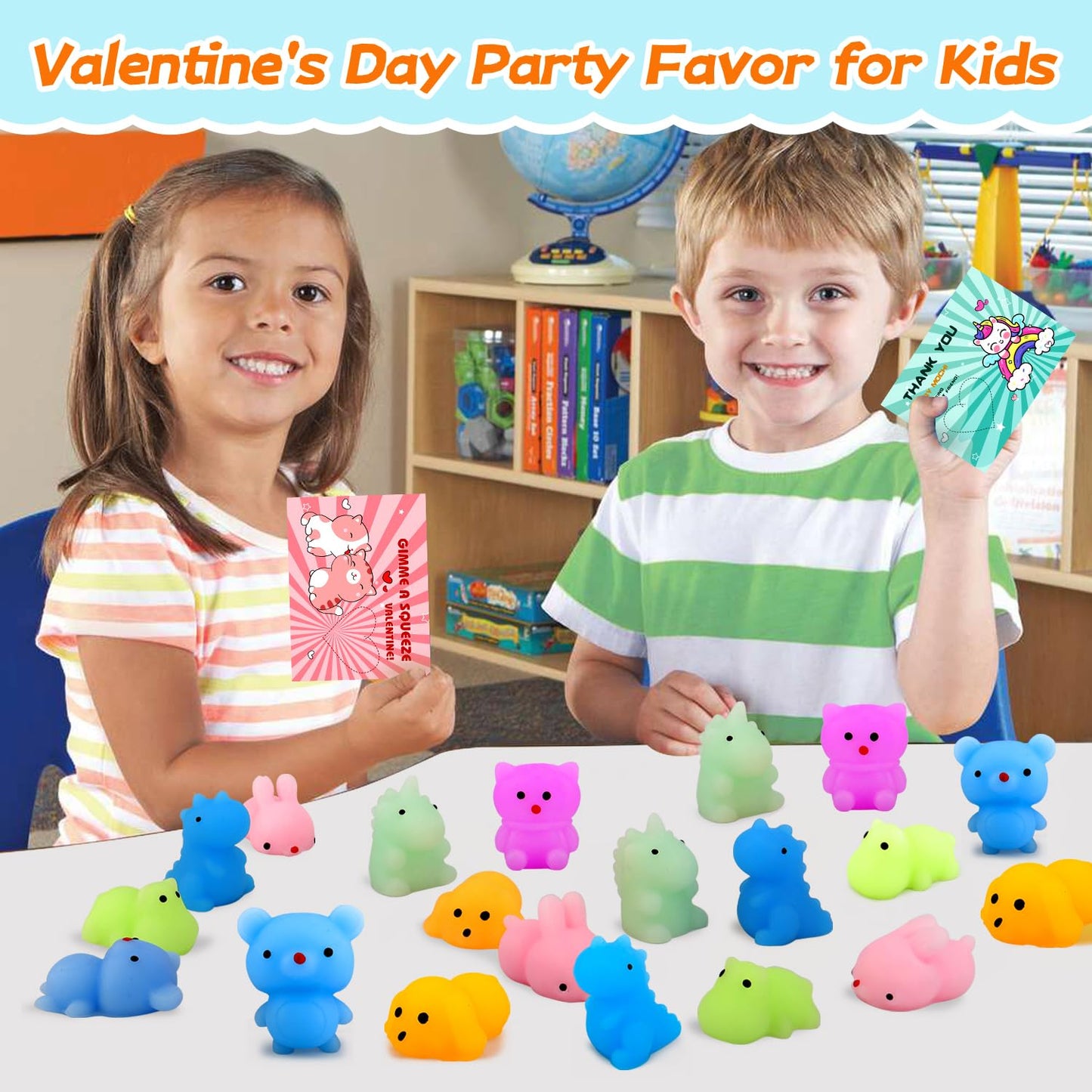 28 Pcs Valentines Cards For Kids School With Mochi Squishy Toy, Kids Valentine Party Favor, Valentine'S Day Classroom Prizes, Id